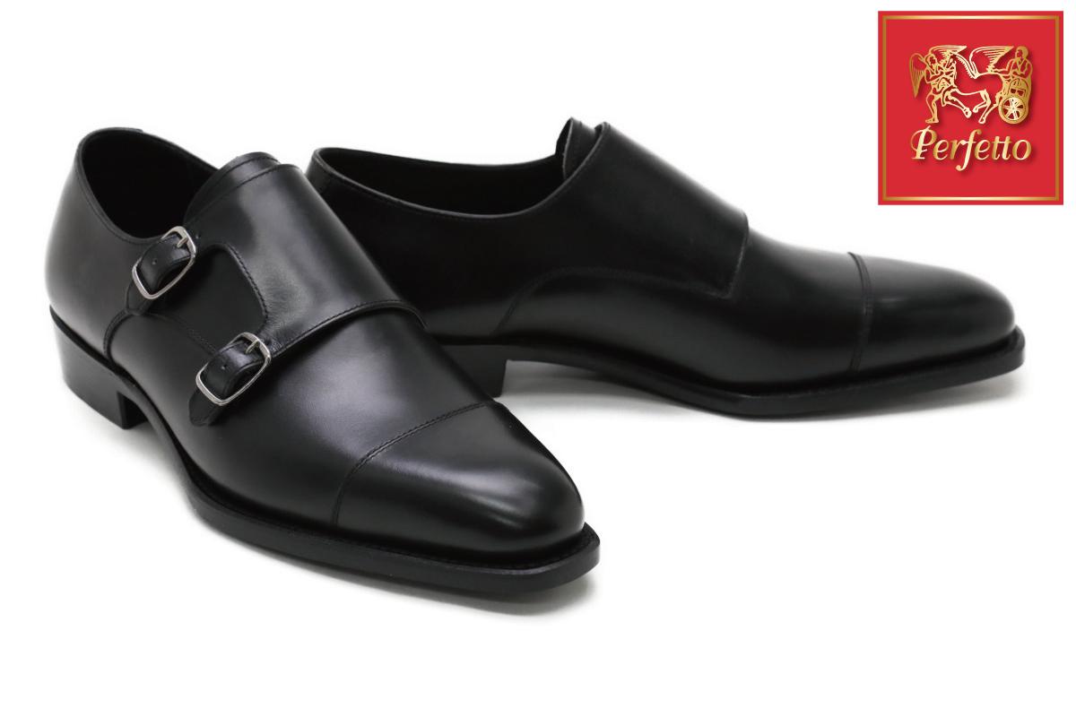 ペルフェット／Perfetto シューズ ビジネスシューズ 靴 ビジネス メンズ 男性 男性用レザー 革 本革 ブラック 黒  PF10200D ダブルモンクストラップ レザーソール